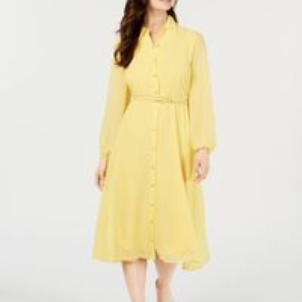 NWOT Yellow Belted Midi curvy fit shirt dress